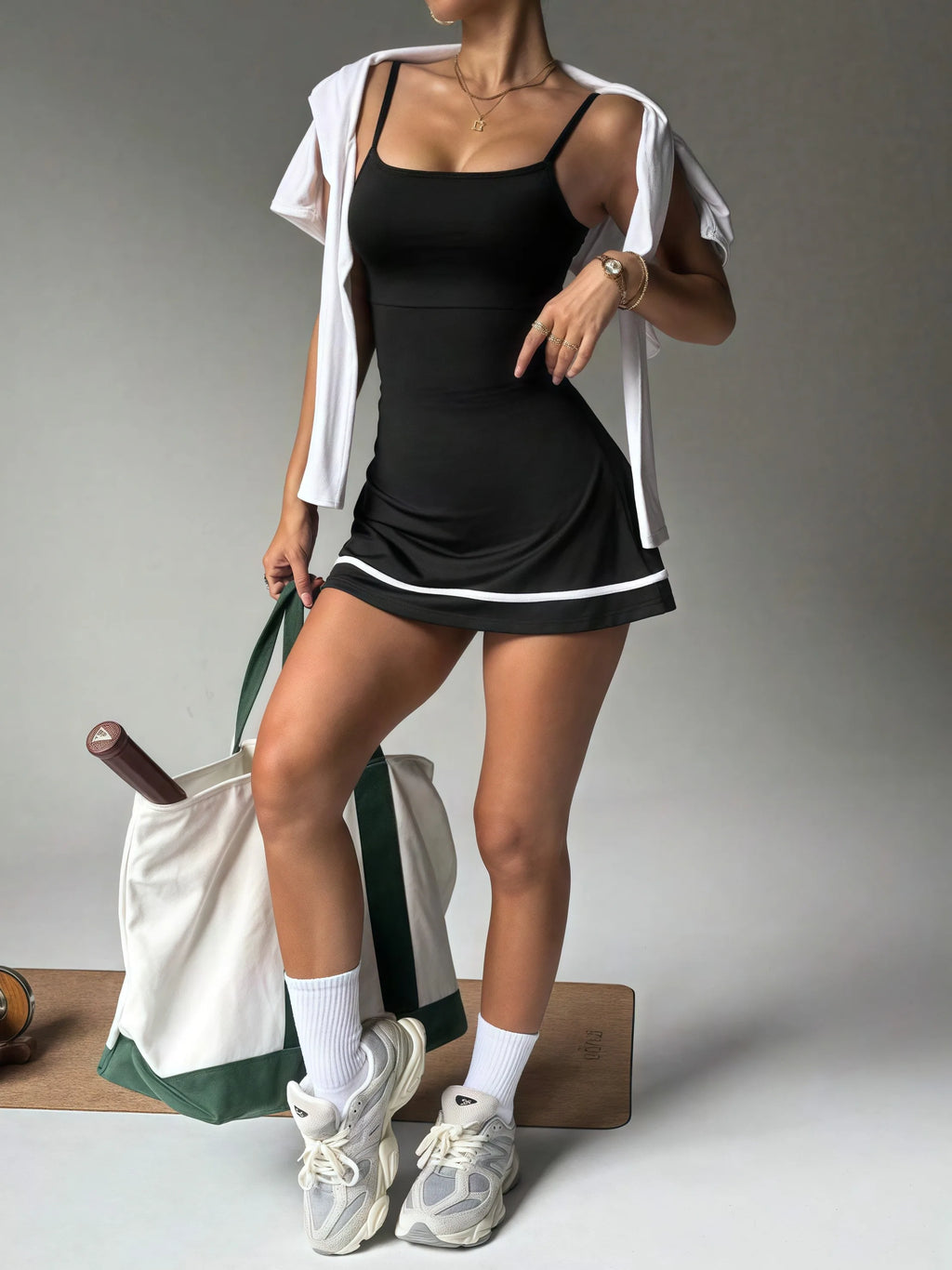 Chic Women's Color Blocked Camisole Dress - Sleeveless Slim Fit Tennis Sportswear with Short Skirt