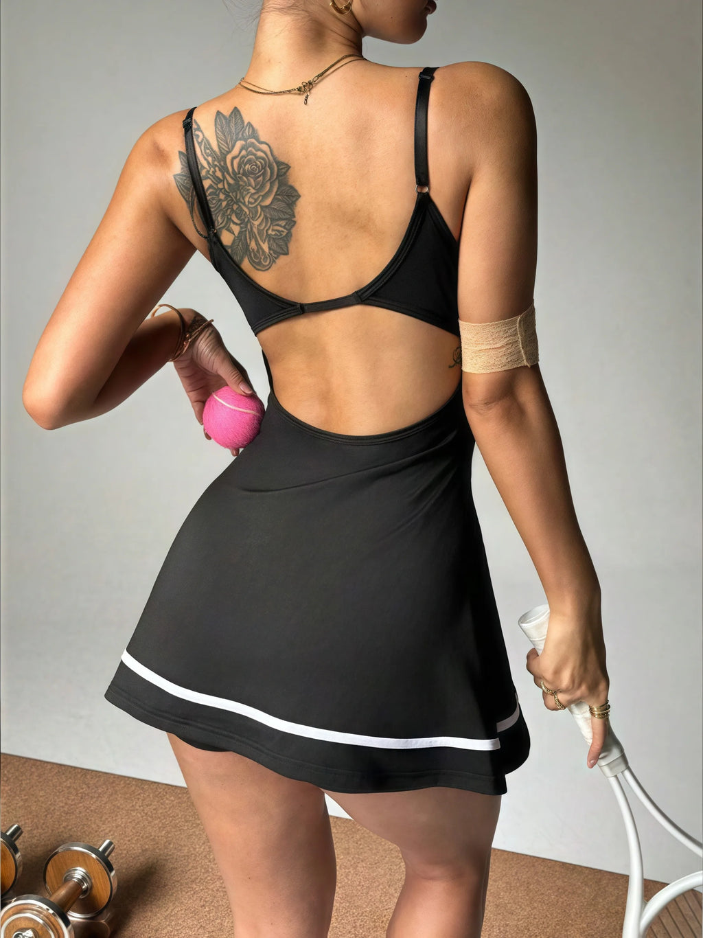 Chic Women's Color Blocked Camisole Dress - Sleeveless Slim Fit Tennis Sportswear with Short Skirt